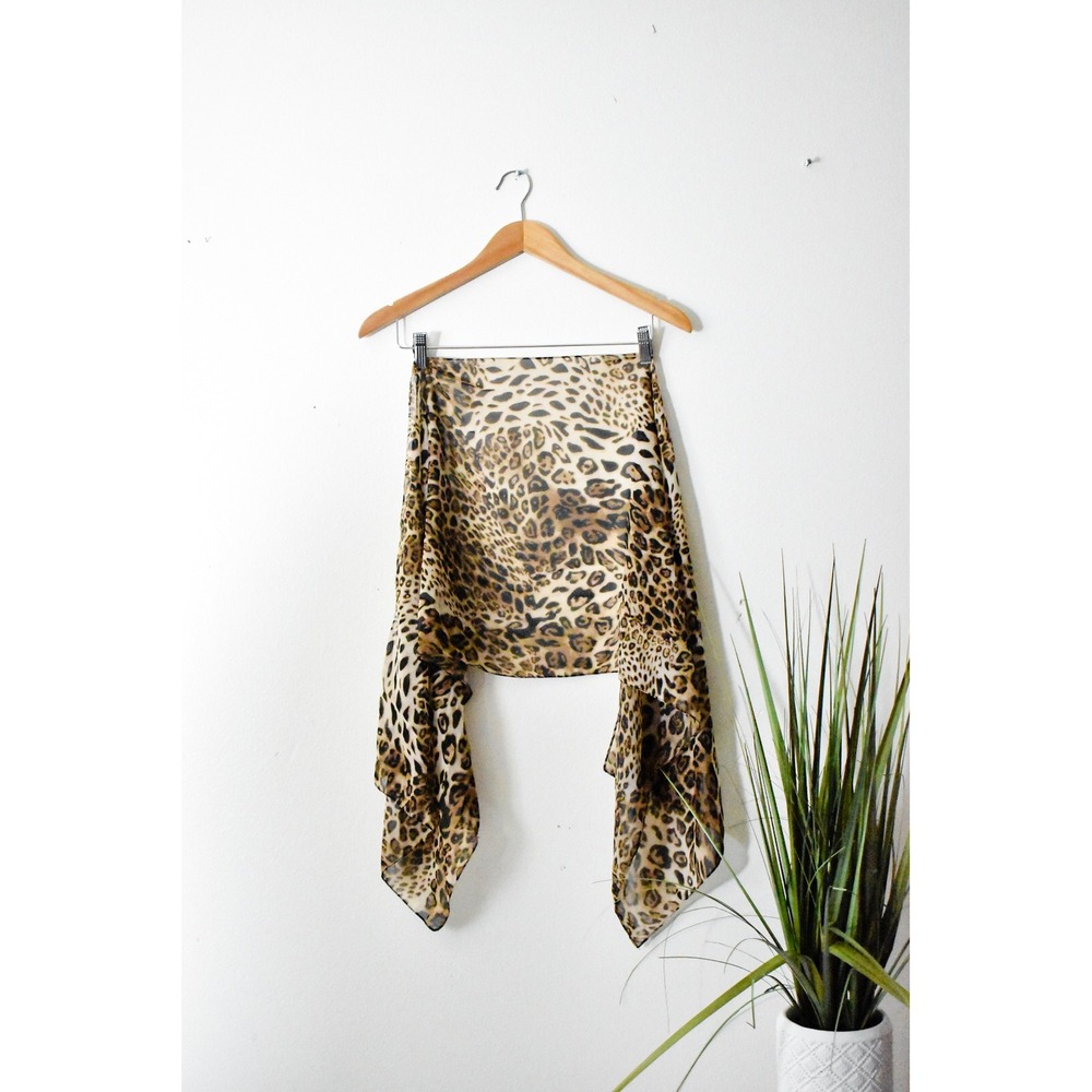 Unbranded Leopard Print Scarf‎ Womens OS Brown Tan Y2K Sheer Animal Print 17x60